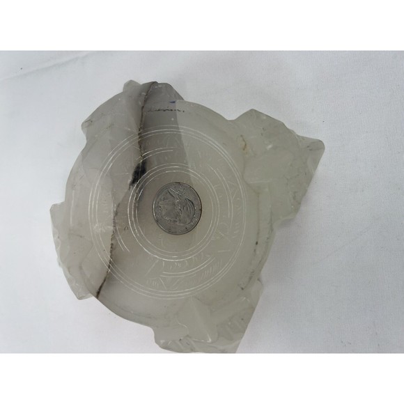 Alabaster Onyx Stone Ashtray Carved Faces Mexican Aztec Engraved 4 inch - Picture 5 of 7